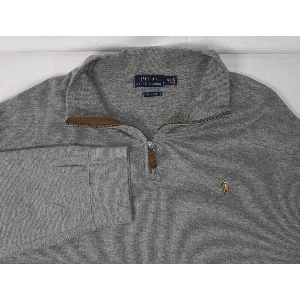 Polo Ralph Lauren Mens XL Gray Sweatshirt‎ Pullover 1/4 Zip Estate Rib